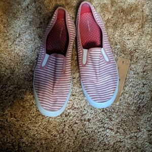 Red and white striped sneakers